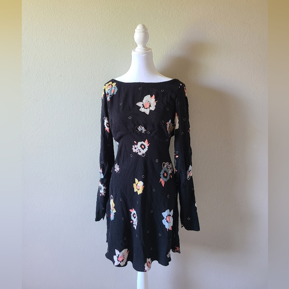 Free People Black Floral Long Sleeve Dress Size 10